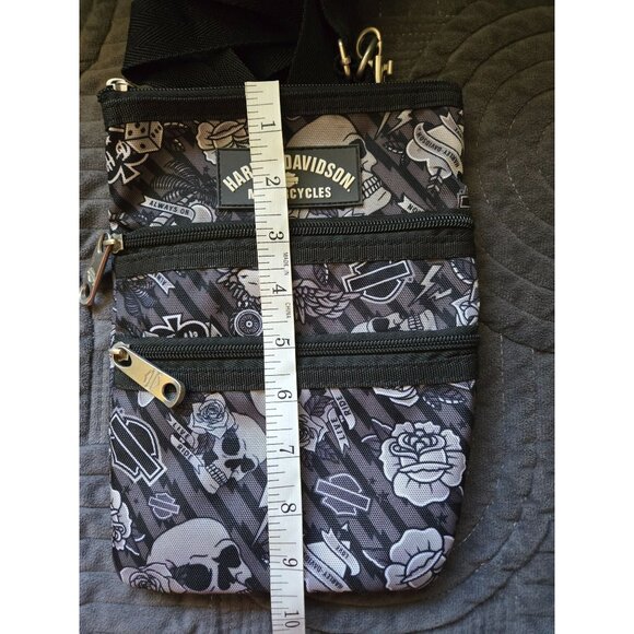 Harley-Davidson Black & Gray Multi-Pocket Crossbody Bag With Adjustable Strap - Picture 7 of 7